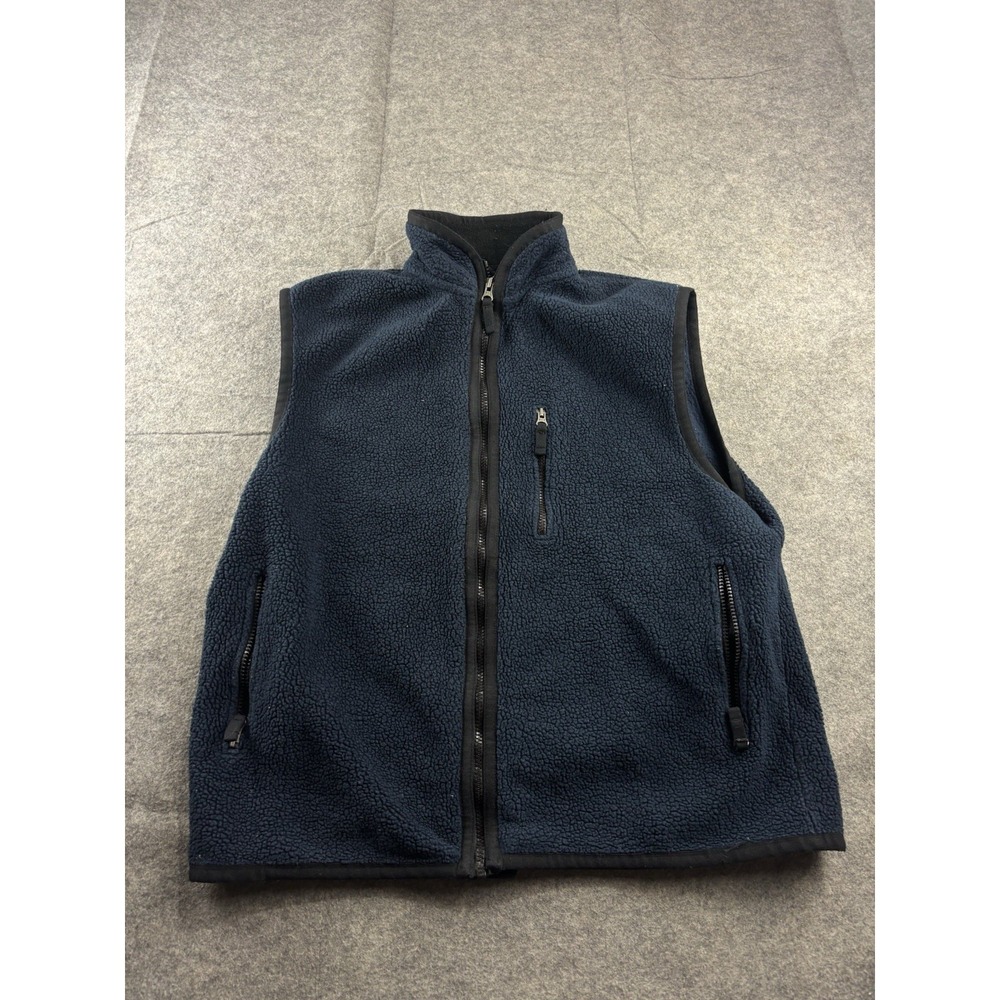 Vintage 90s GAP Fleece Vest Full Zip Navy Blue Jacket Pockets Zipper Men's L